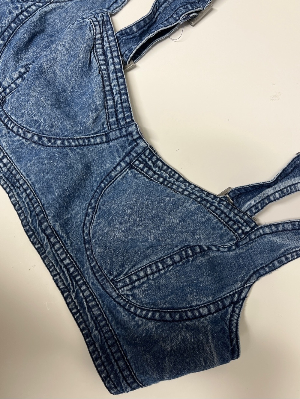 Free People Navy Blue denim cotton bra Crop Top L adjustable elastic boho
